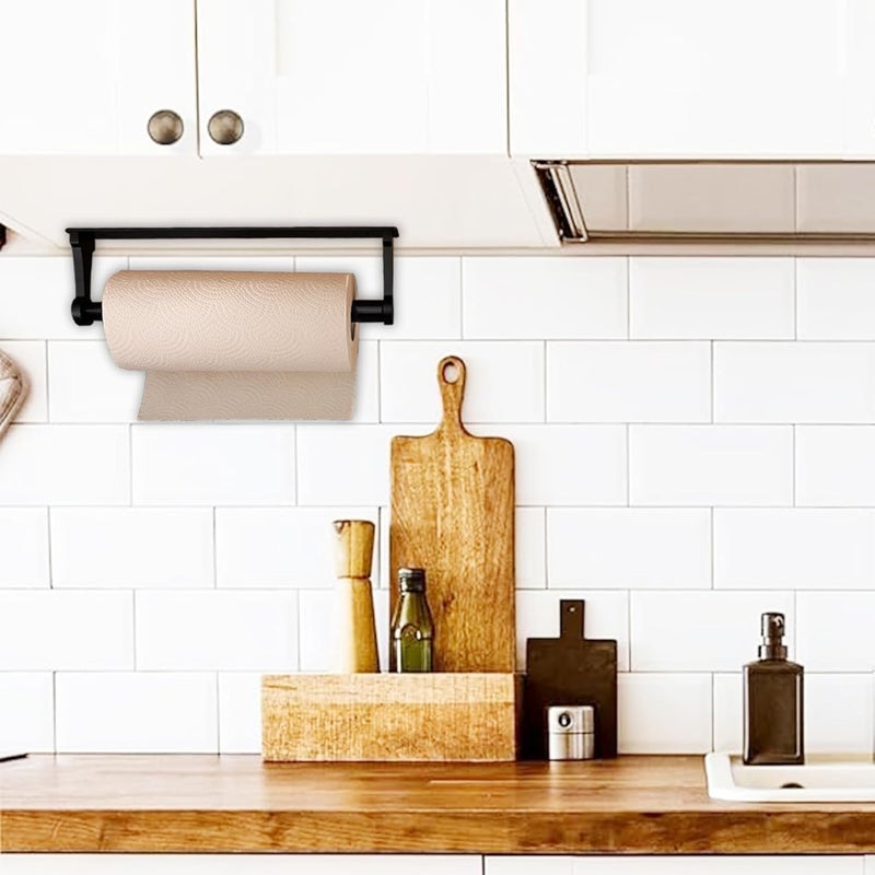 MONEER Paper Towel Holder Under Cabinet, Paper Towel Holder, Aluminum Alloy Kitchen Towel Holders, Self Adhesive Kitchen Roll Holder for Kitchen, Bathroom, Living Room (Black) - Image 2